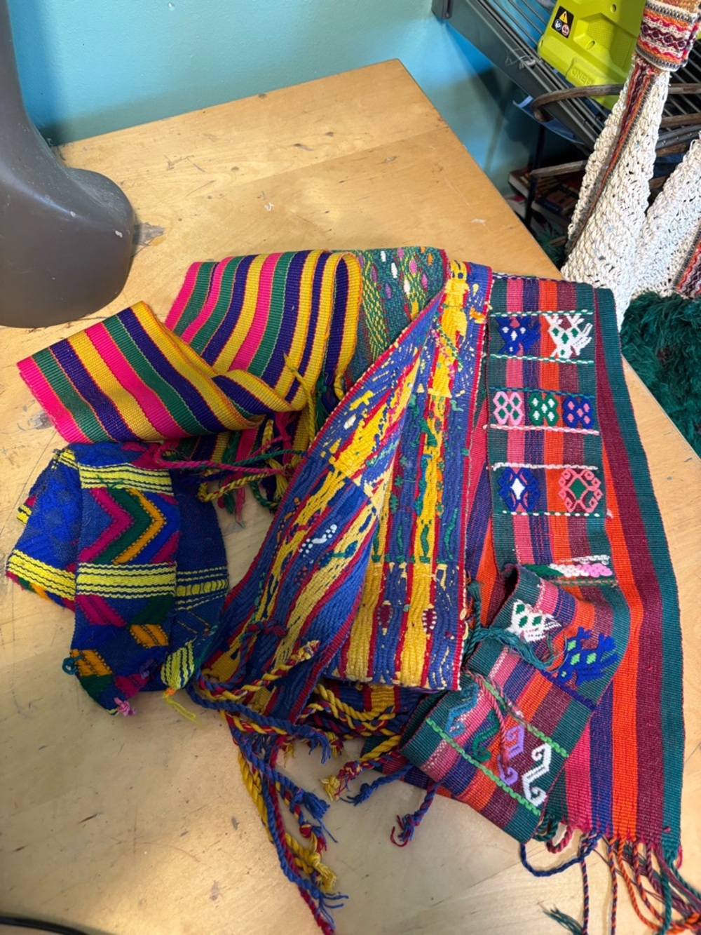 Lot of 5 Handwoven Vintage Multicolor Guatemalan Wide Sash Belts